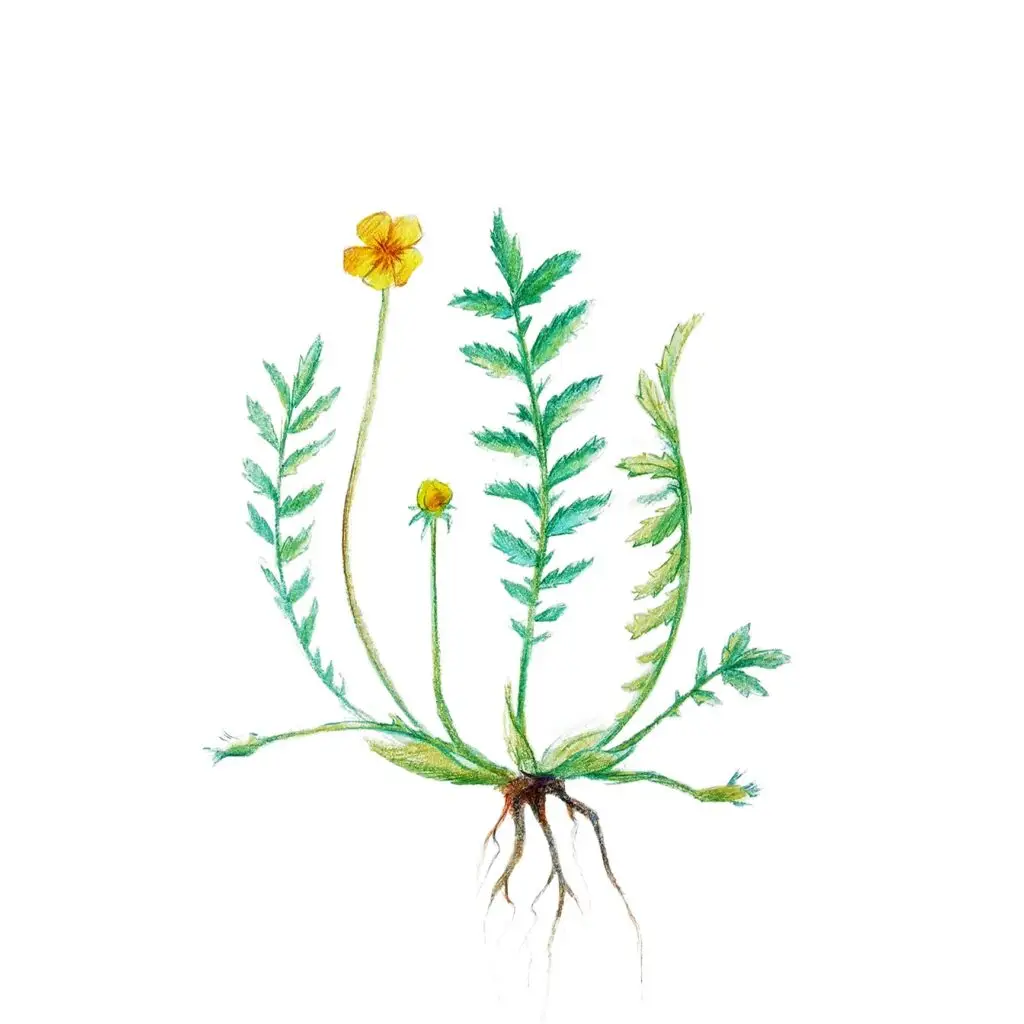 illustrated silverweed on a white background.